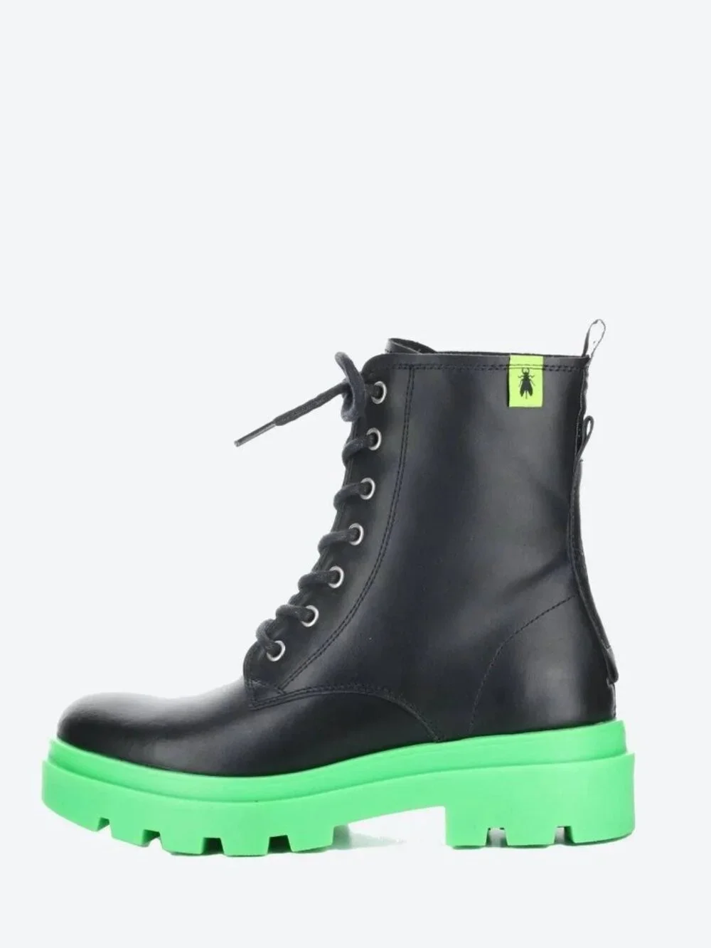 Fly London Jacy Combot Boots Size 40 Black Green Lace Up Leather $345 NEW